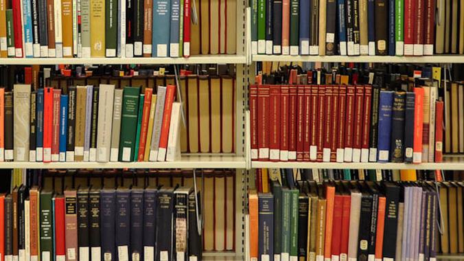 Bookshelves in a Library